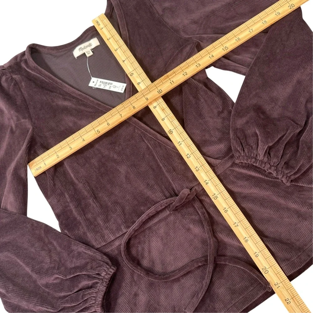 Madewell Womens Corduroy Wrap Burgundy Long Sleeve Peplum Blouse Size XXS